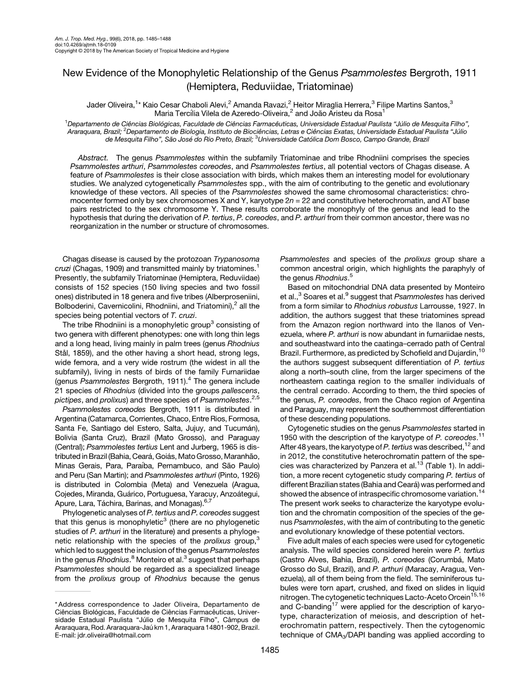 New Evidence of the Monophyletic Relationship of the Genus Psammolestes Bergroth, 1911 (Hemiptera, Reduviidae, Triatominae)