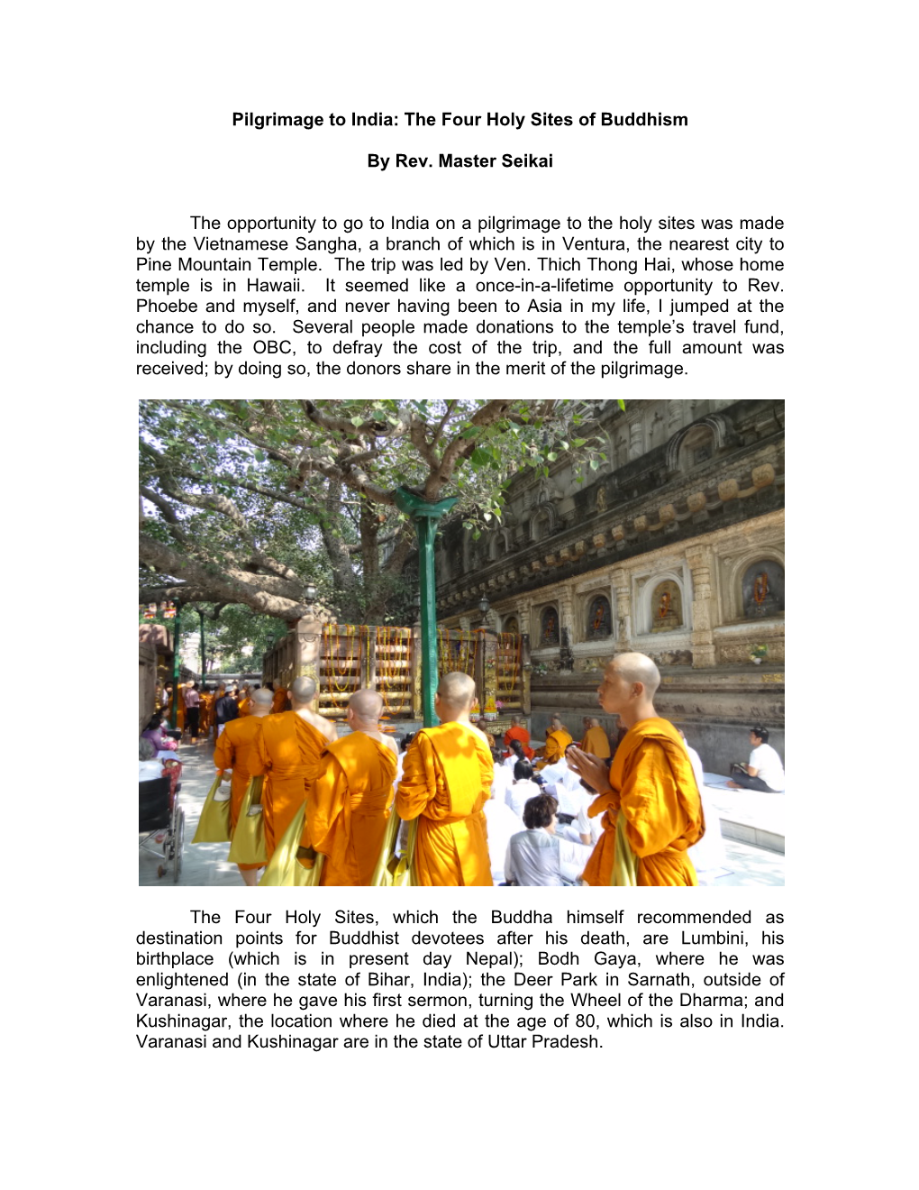 Pilgrimage to India: the Four Holy Sites of Buddhism