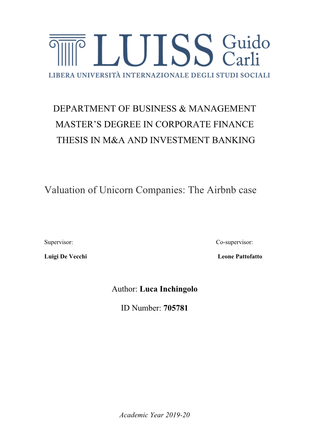 Valuation of Unicorn Companies: the Airbnb Case