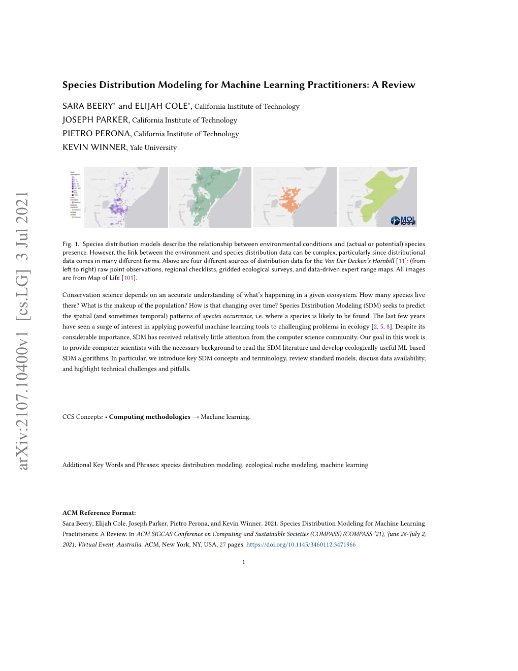 Species Distribution Modeling for Machine Learning Practitioners: a Review