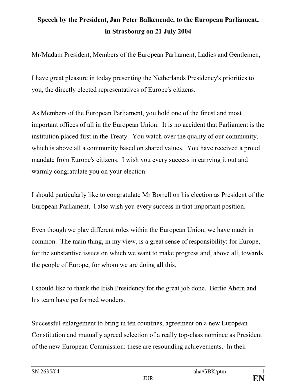 Balkenende Speech EP Strasbourg 2004.Pdf