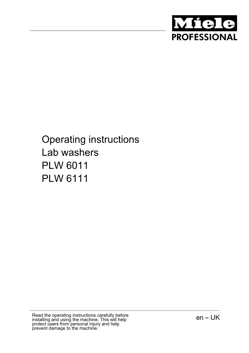Operating Instructions Lab Washers PLW 6011 PLW 6111
