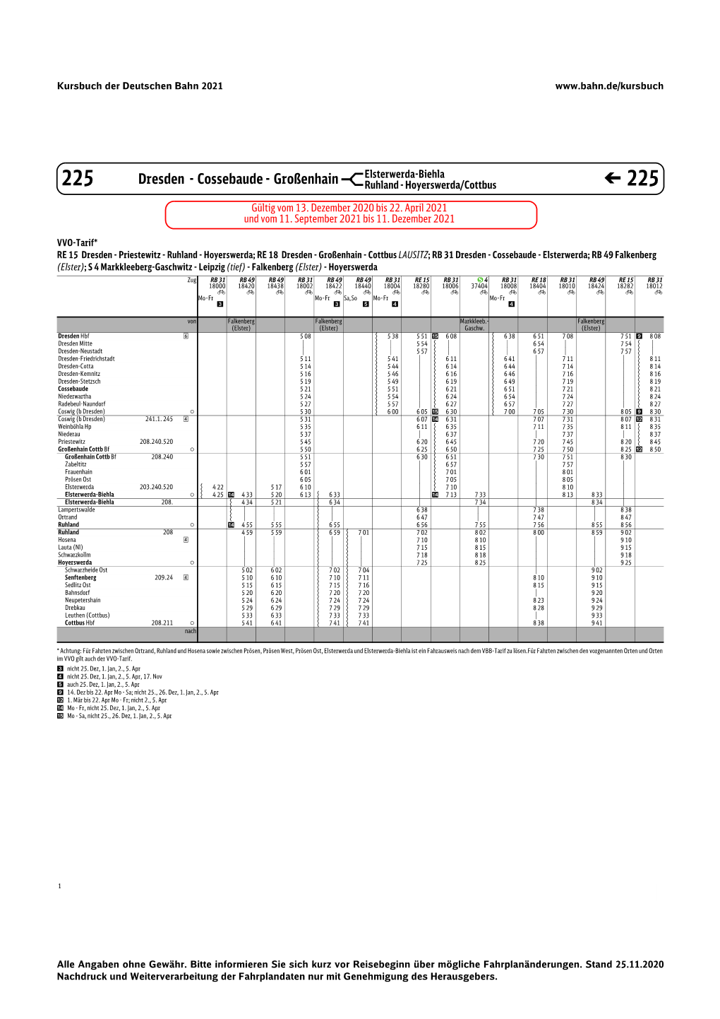 Dresden - Cossebaude - Großenhain � Ruhland - Hoyerswerda/Cottbus 225