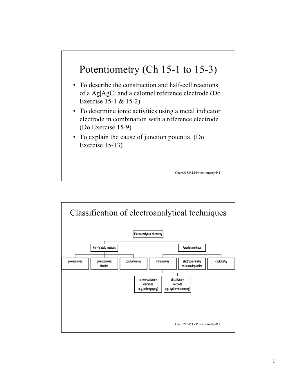 Potentiometry (Ch 15-1 to 15-3)