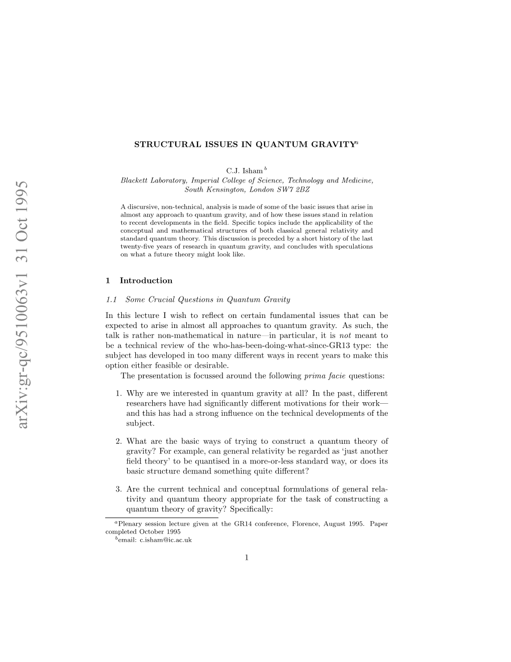 Arxiv:Gr-Qc/9510063V1 31 Oct 1995