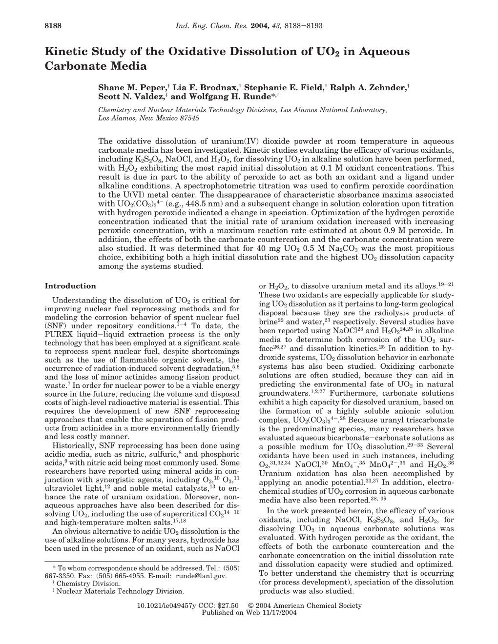 Kinetic Study of the Oxidative Dissolution of UO2 in Aqueous Carbonate Media