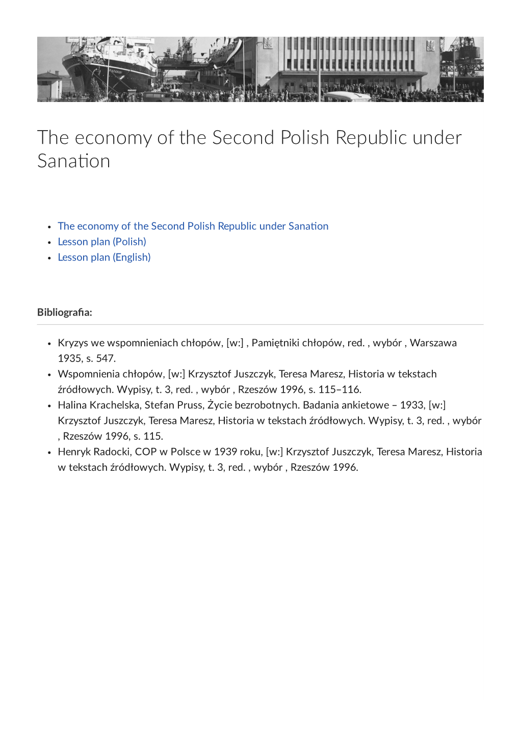 The Economy of the Second Polish Republic Under Sana On