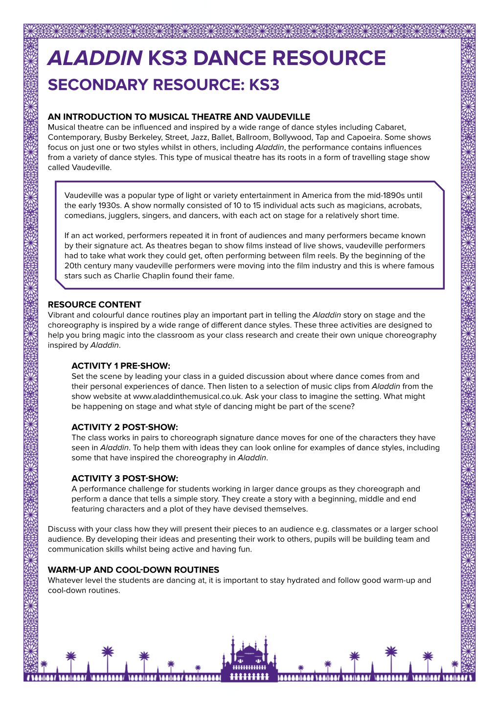 Aladdin Ks3 Dance Resource Secondary Resource: Ks3