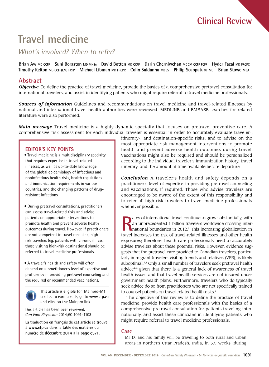 Travel Medicine What’S Involved? When to Refer?