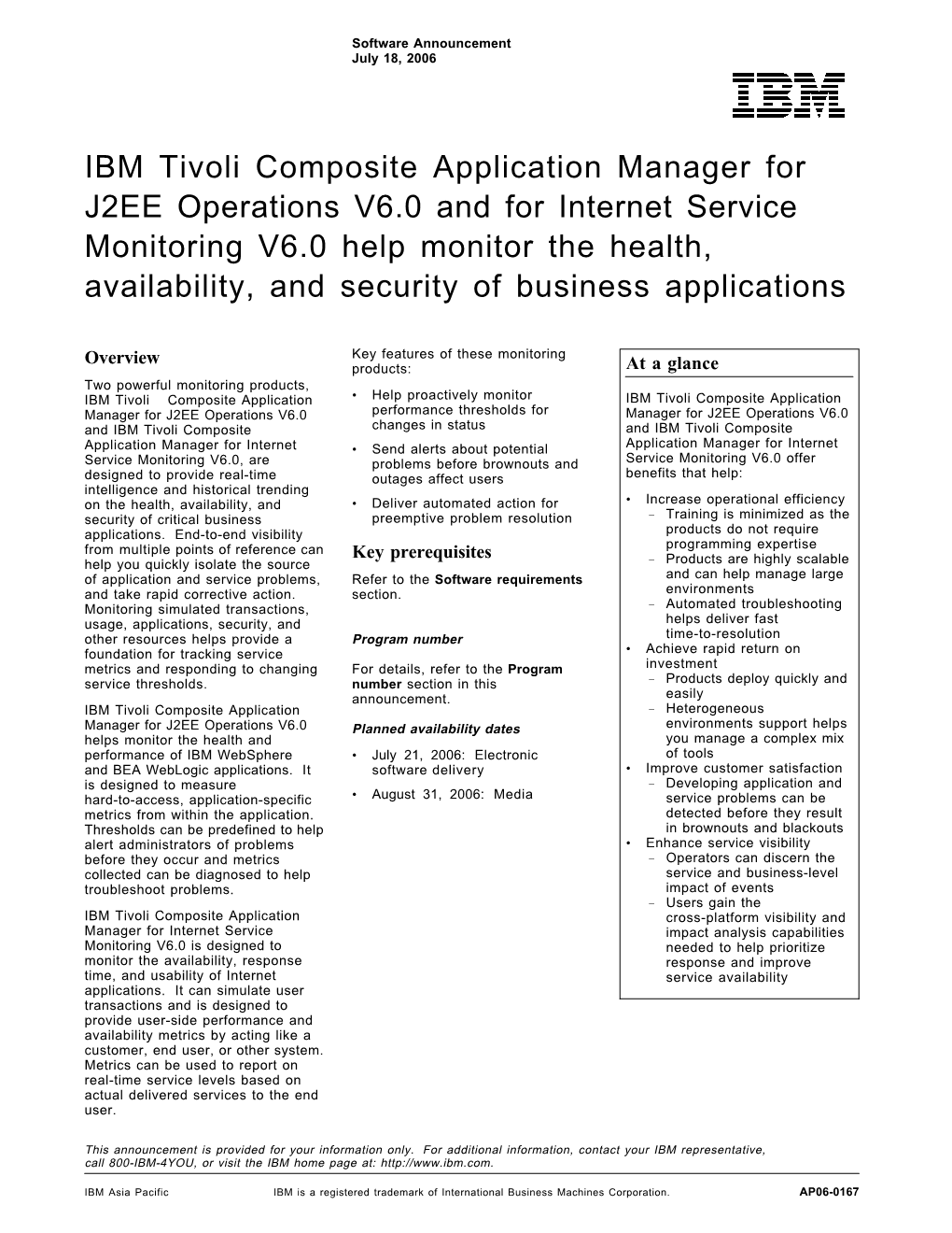 IBM Tivoli Composite Application Manager for J2EE Operations V6.0