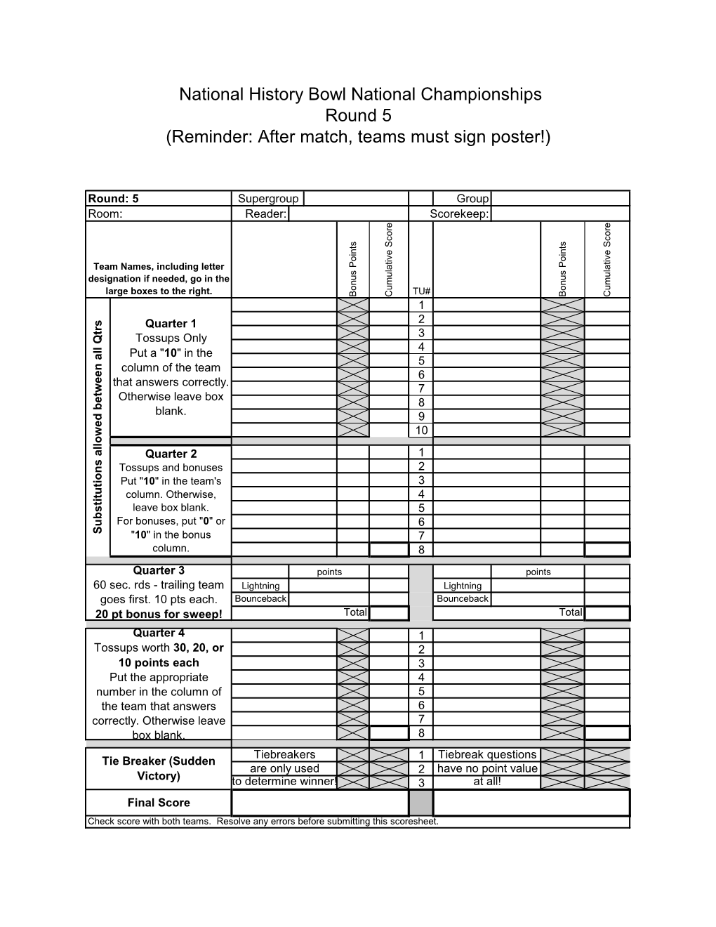 National History Bowl – Preliminary Round 5