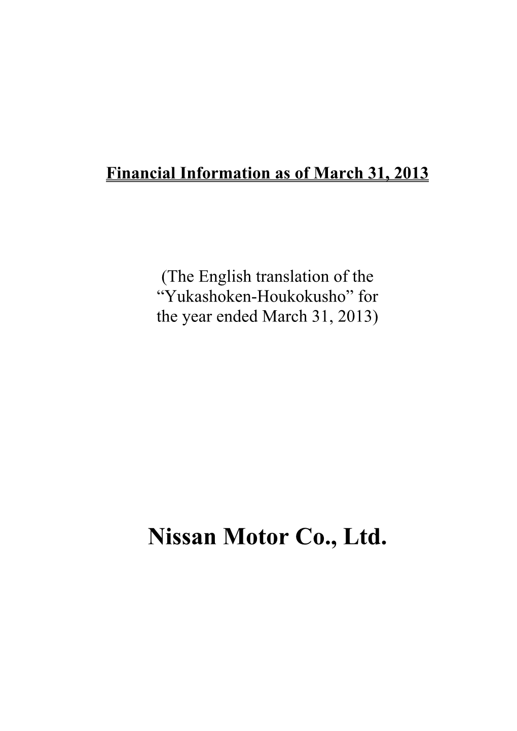Financial Information As of March 31, 2013
