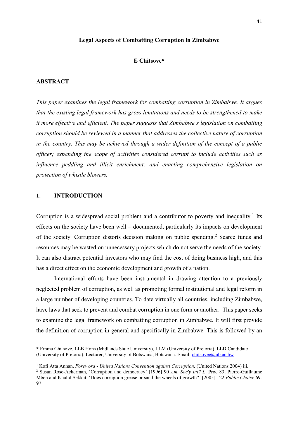 Legal Aspects of Combatting Corruption in Zimbabwe