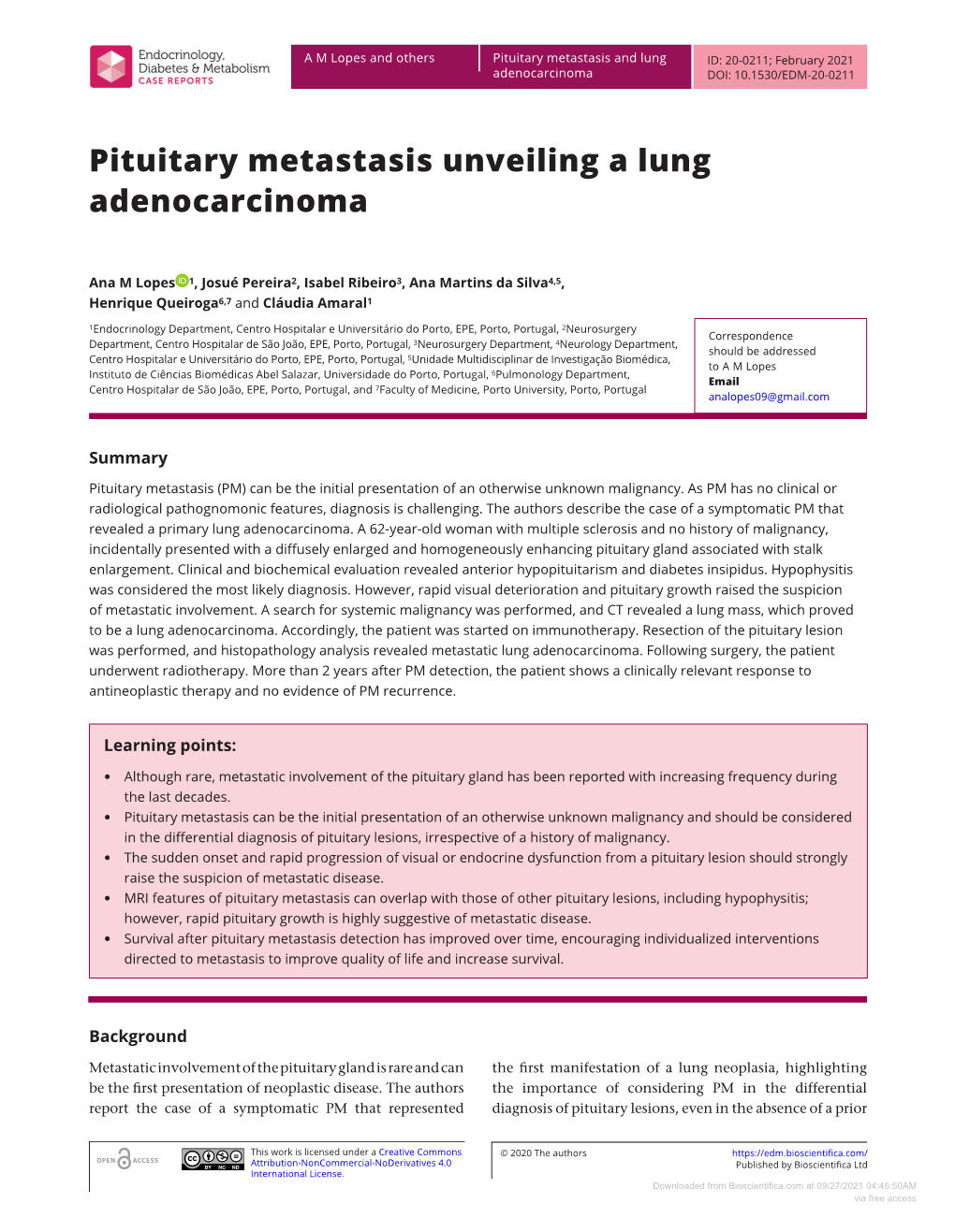 Pituitary Metastasis Unveiling a Lung Adenocarcinoma