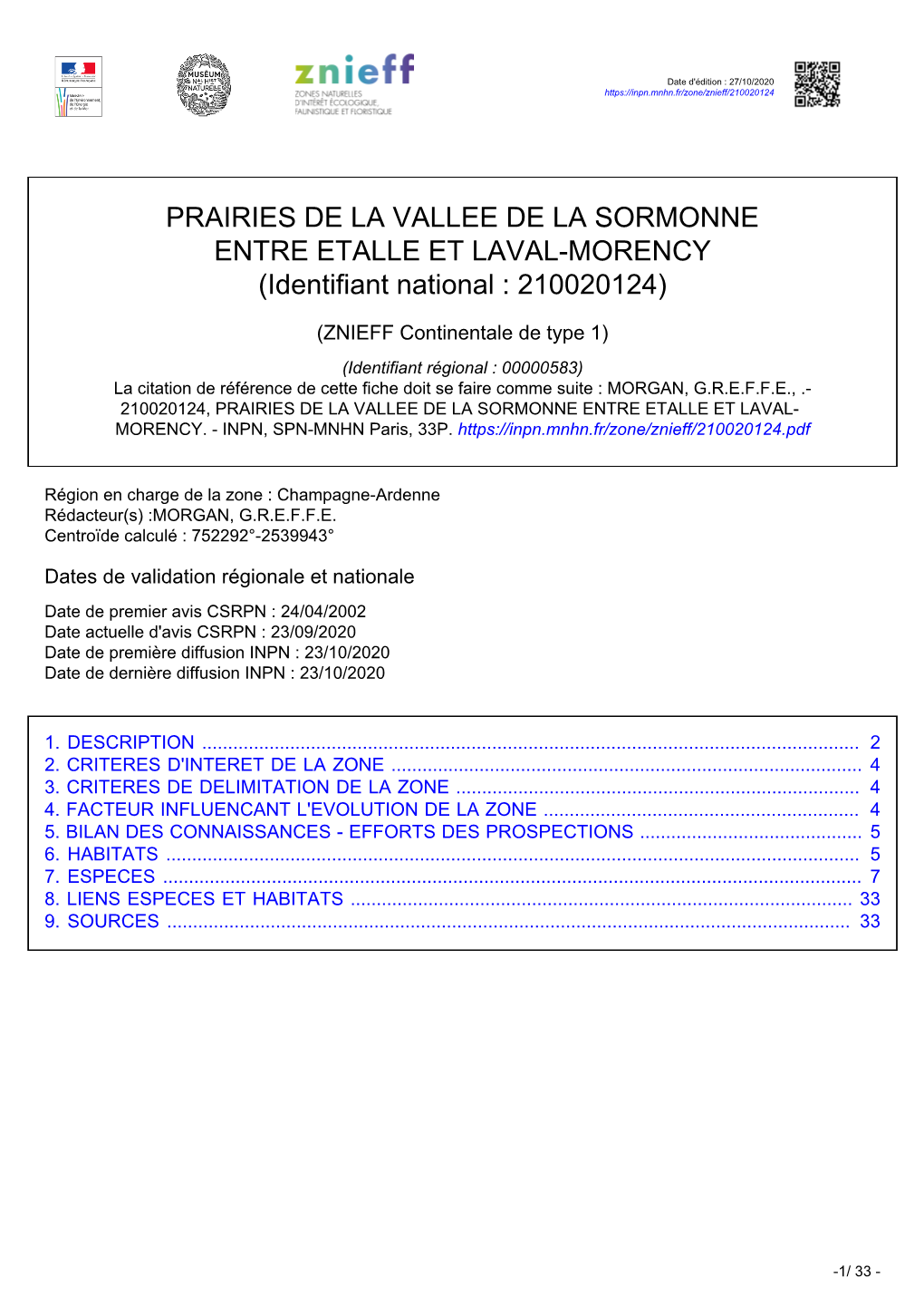 PRAIRIES DE LA VALLEE DE LA SORMONNE ENTRE ETALLE ET LAVAL-MORENCY (Identifiant National : 210020124)