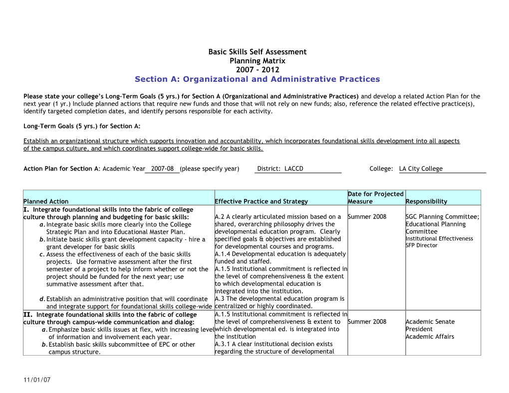 Basic Skills Self Assessment