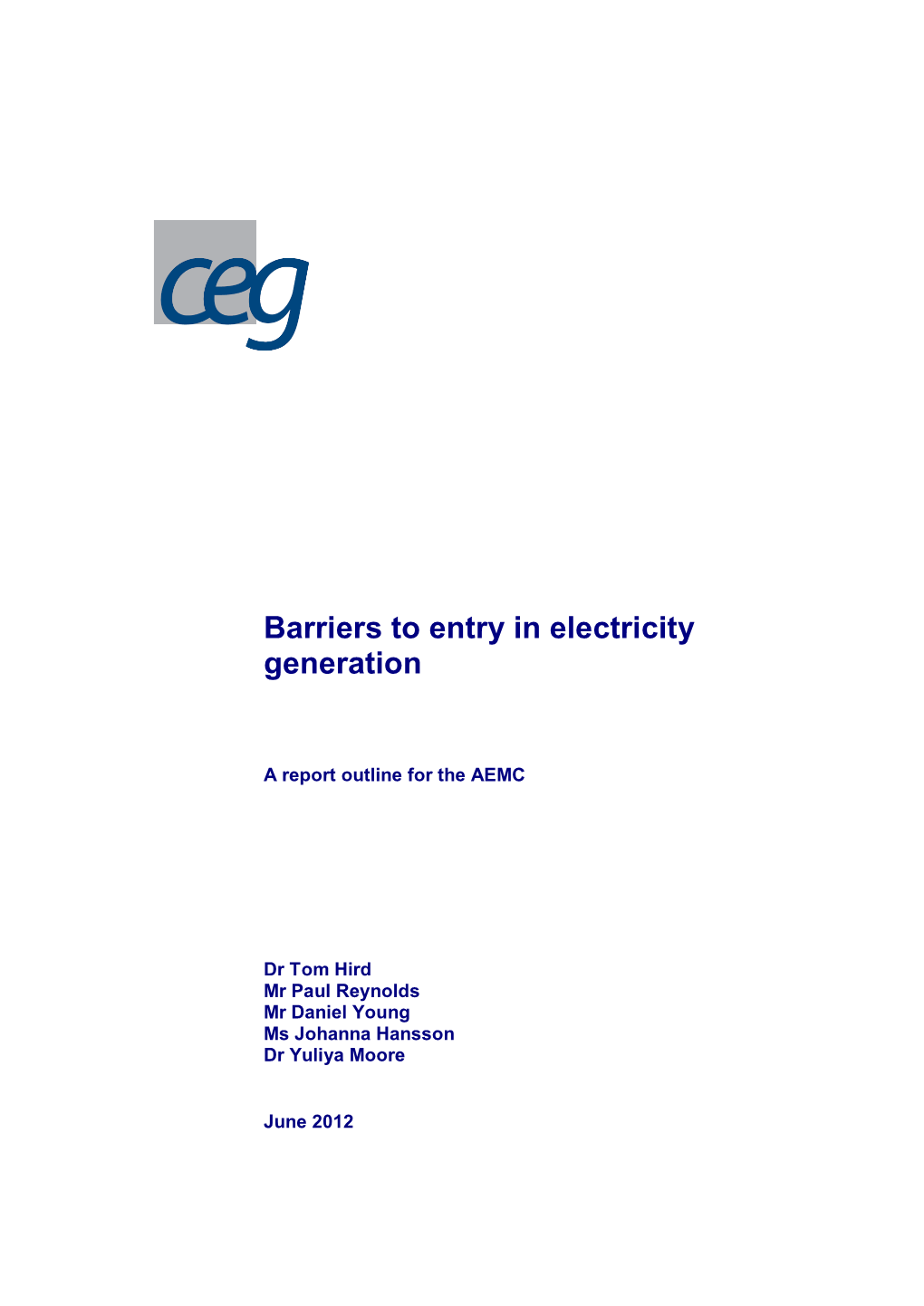 Barriers to Entry in Electricity Generation