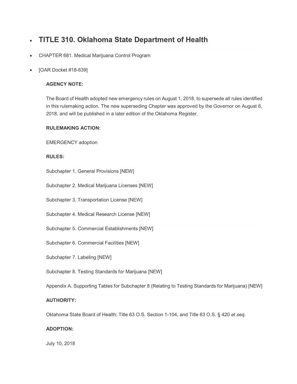 • TITLE 310. Oklahoma State Department of Health