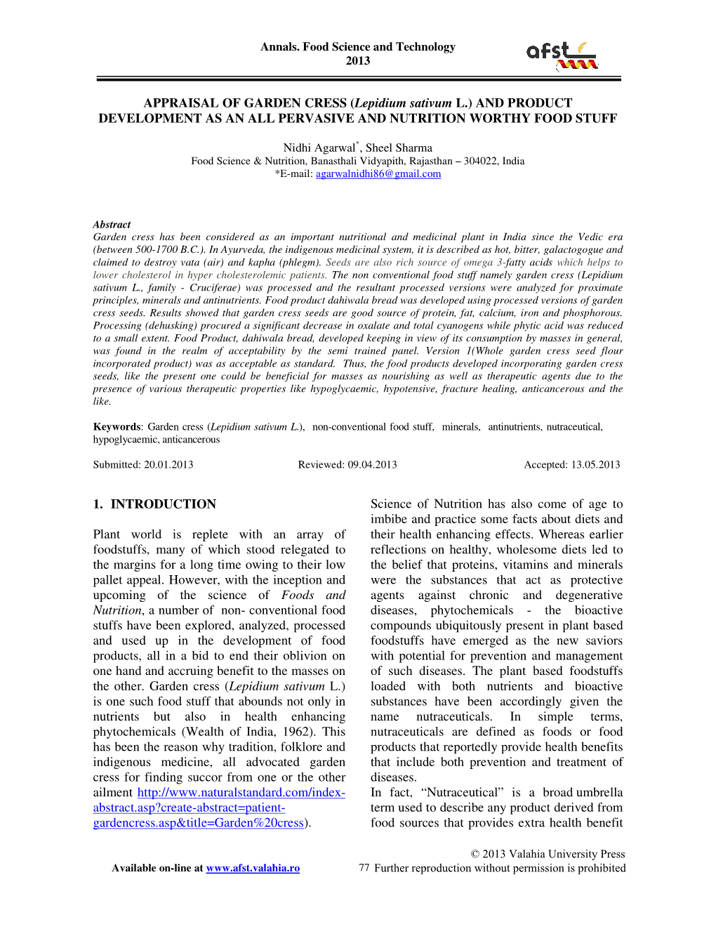 APPRAISAL of GARDEN CRESS (Lepidium Sativum