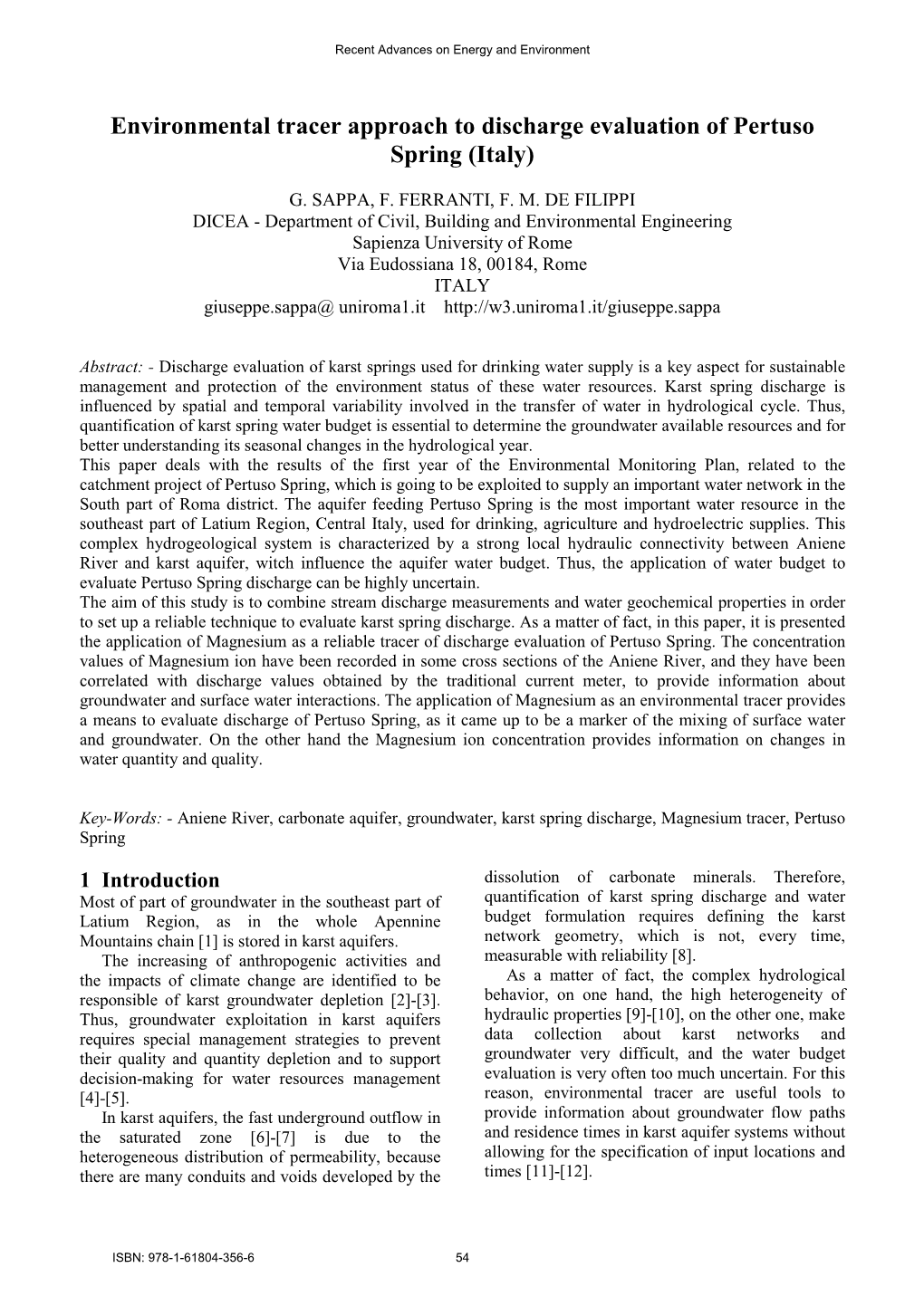 Environmental Tracer Approach to Discharge Evaluation of Pertuso Spring (Italy)