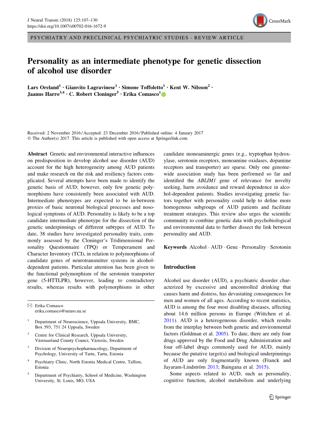 Personality As an Intermediate Phenotype for Genetic Dissection of Alcohol Use Disorder
