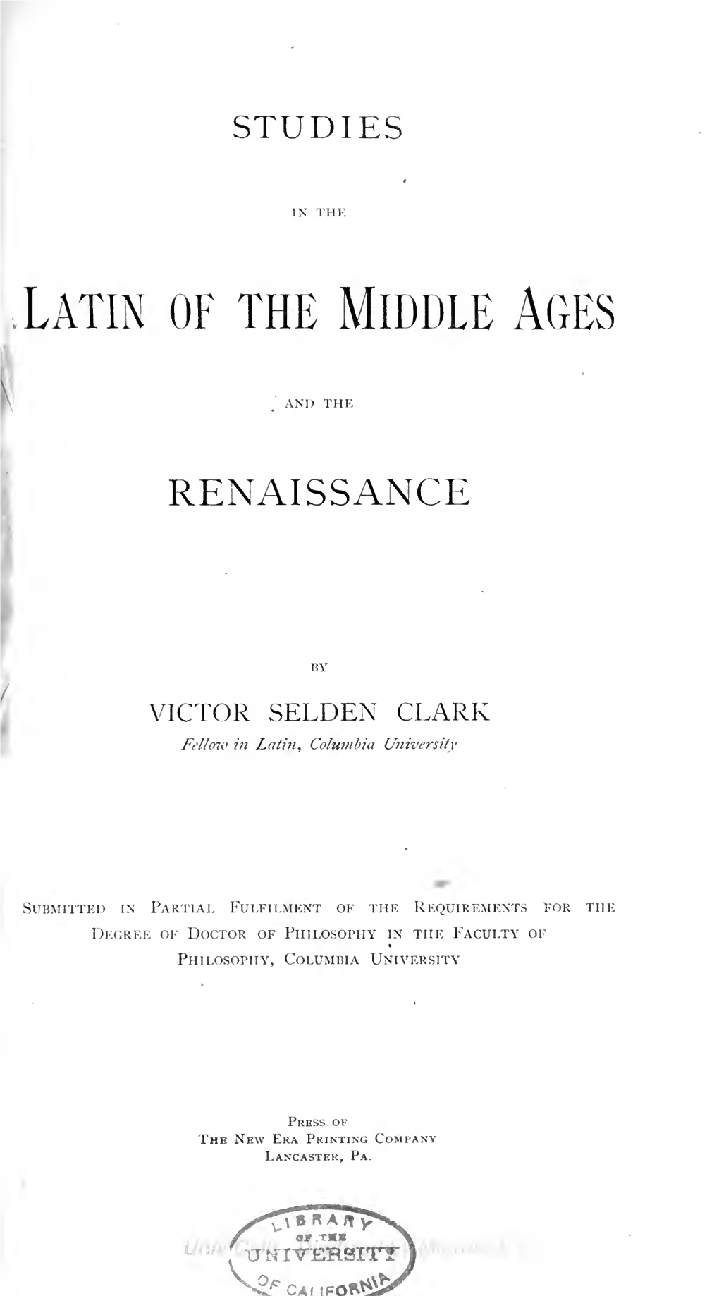 Studies in the Latin of the Middle Ages and the Renaissance