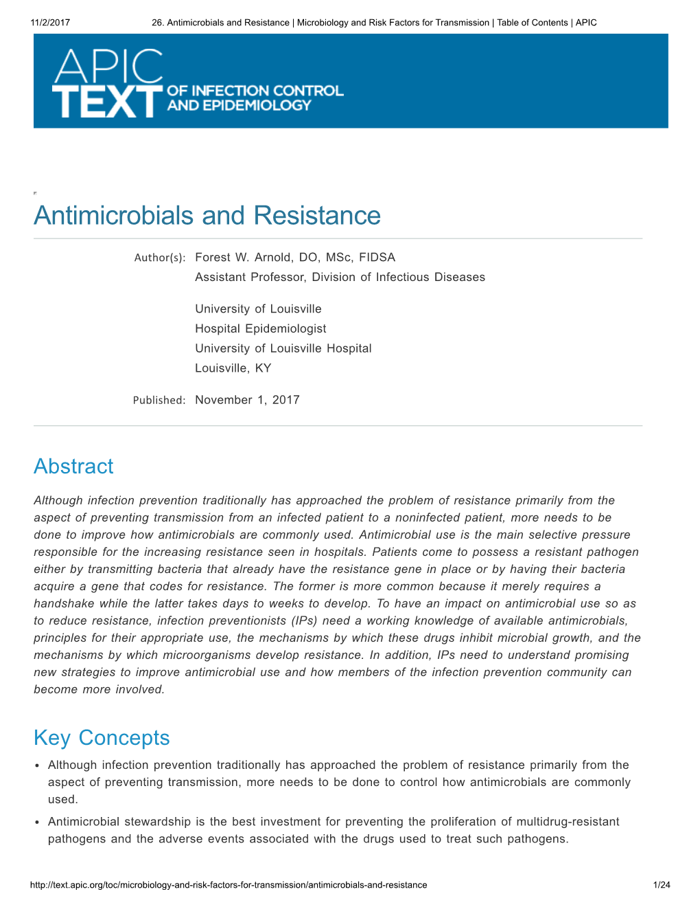 Antimicrobials and Resistance | Microbiology and Risk Factors for Transmission | Table of Contents | APIC