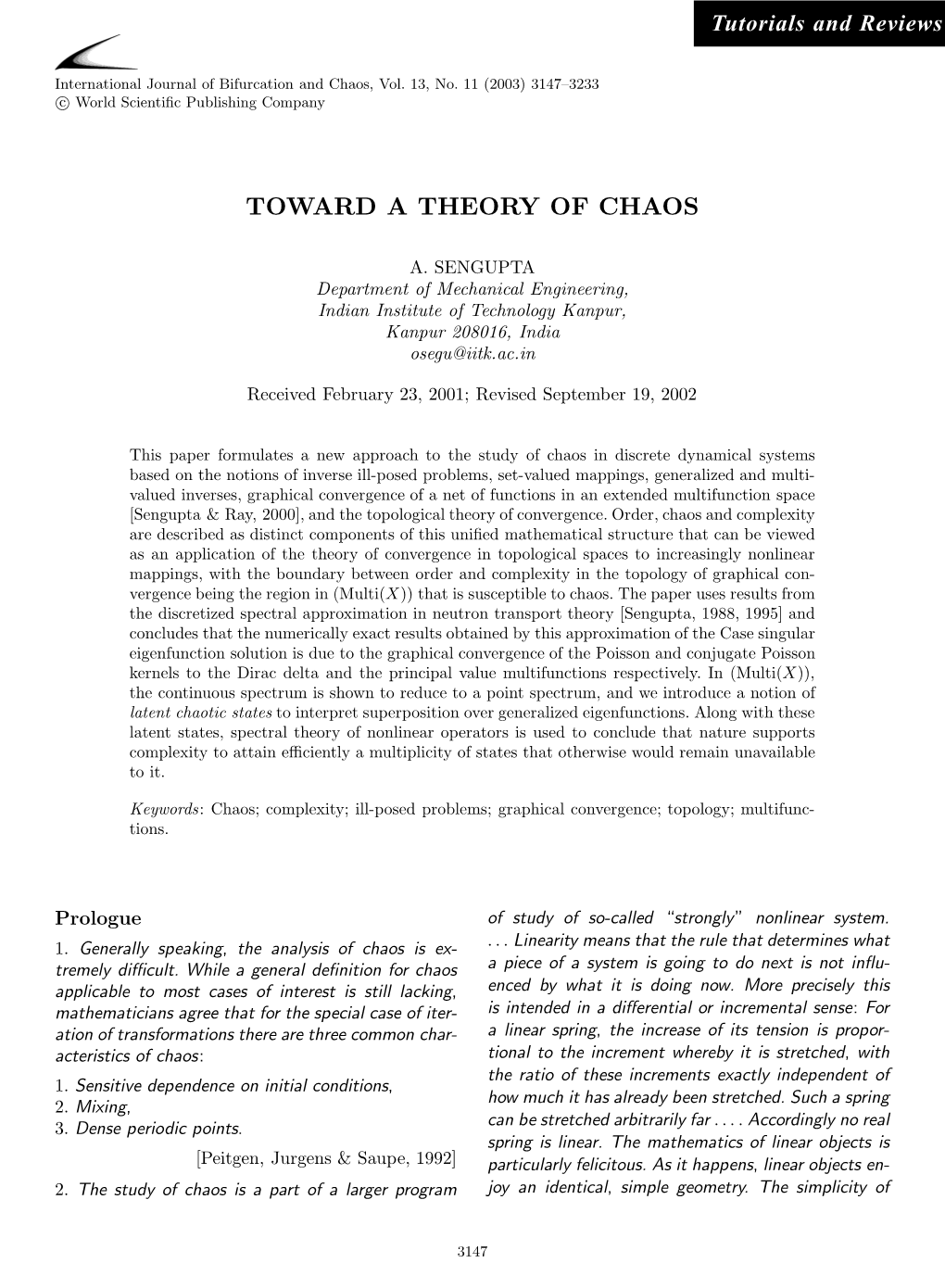 Toward a Theory of Chaos