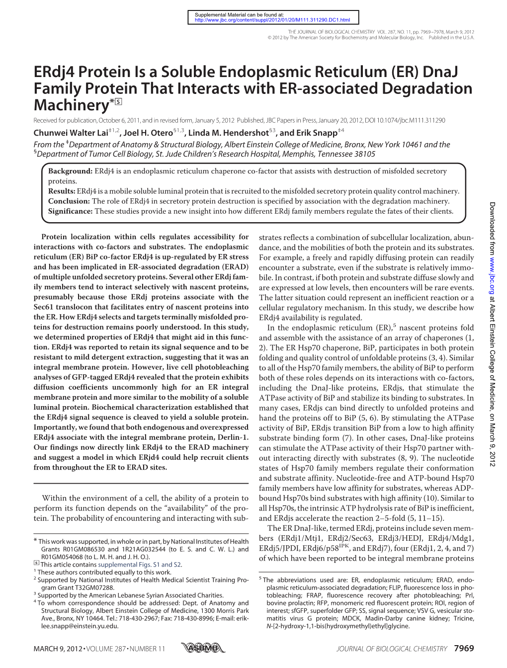 Erdj4 Protein Is a Soluble Endoplasmic Reticulum (ER) Dnaj