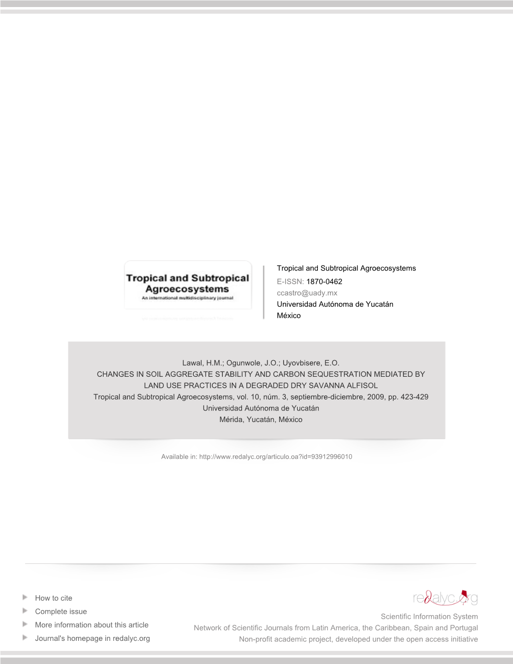 Redalyc.CHANGES in SOIL AGGREGATE STABILITY AND