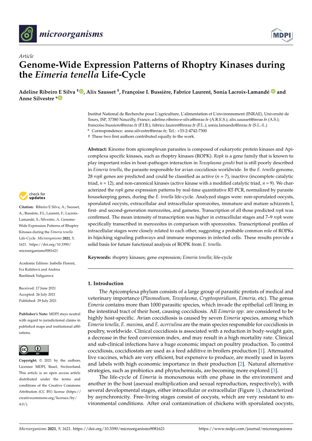 Genome-Wide Expression Patterns of Rhoptry Kinases During the Eimeria Tenella Life-Cycle