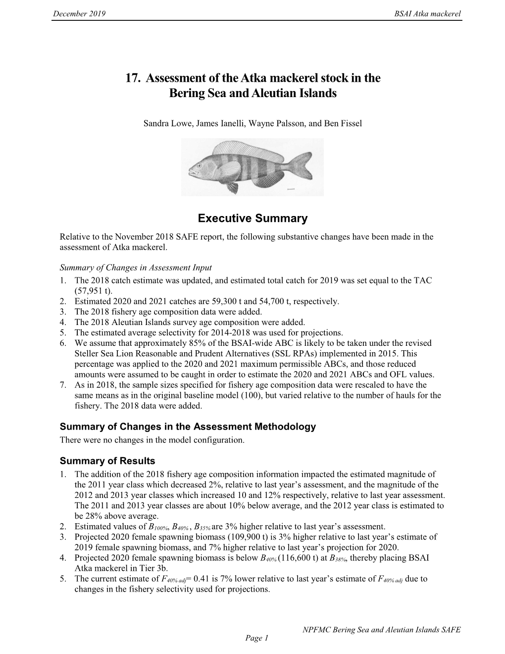 Stock Assessment of BSAI Atka Mackerel