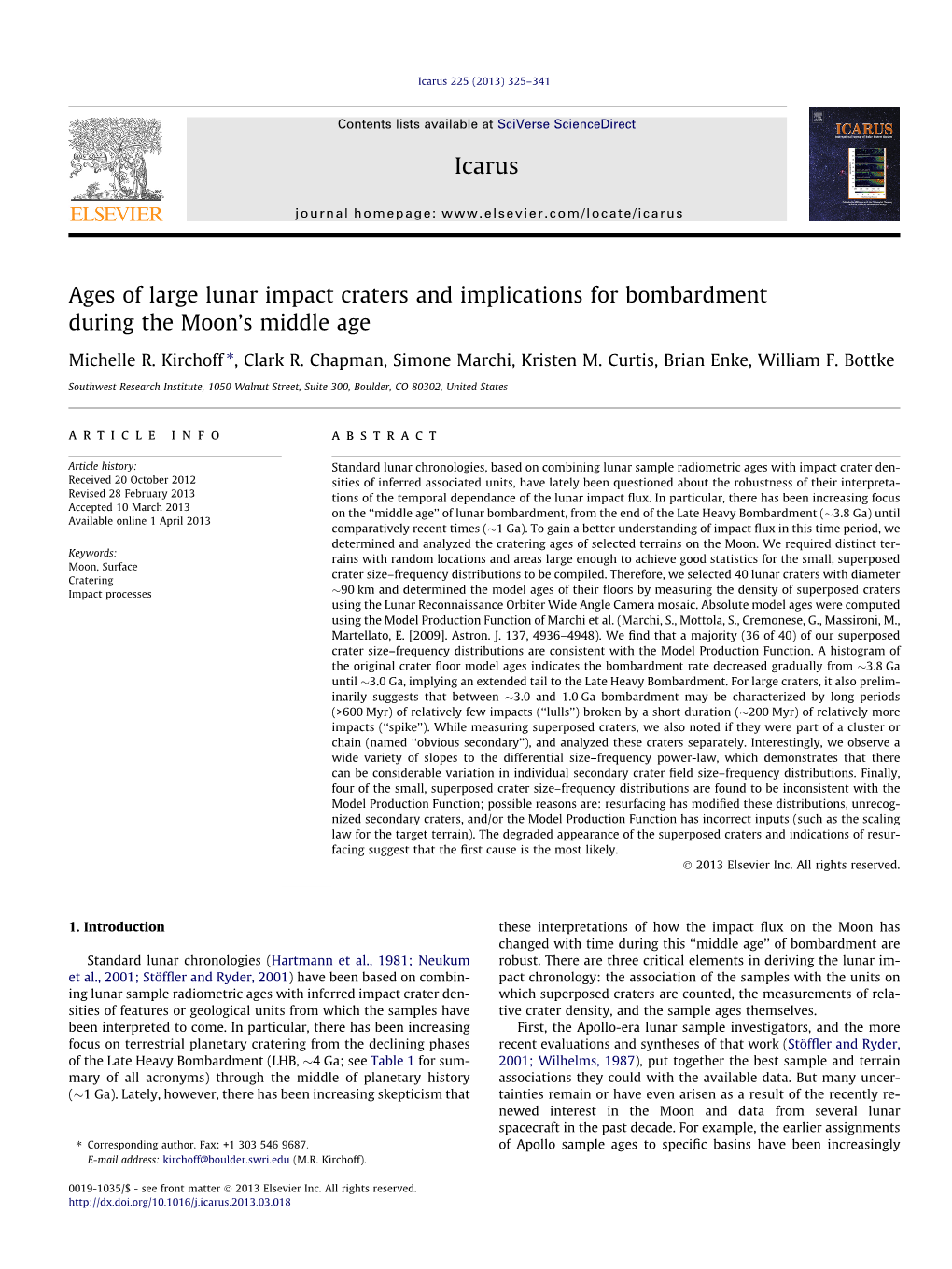 Ages of Large Lunar Impact Craters and Implications for Bombardment During the Moon’S Middle Age ⇑ Michelle R