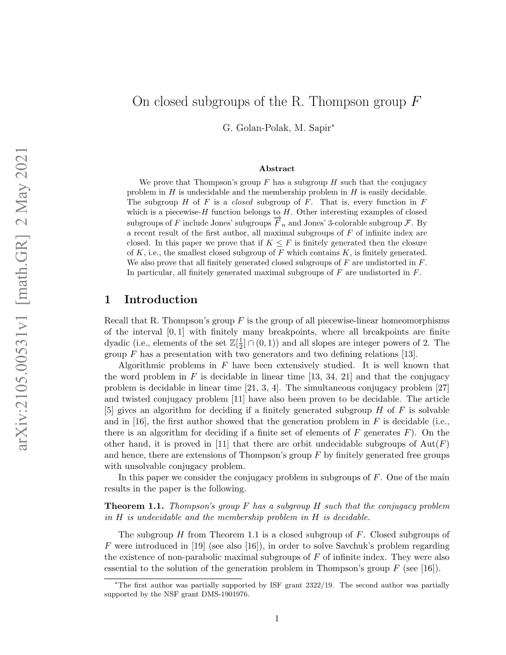 On Closed Subgroups of the R. Thompson Group F