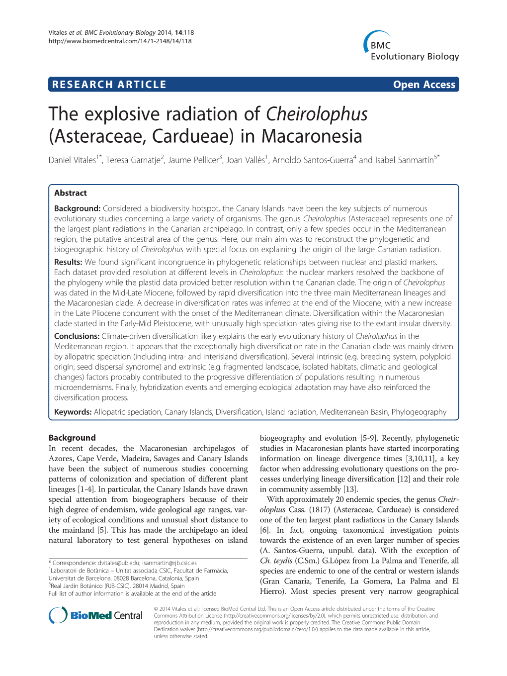 The Explosive Radiation of Cheirolophus