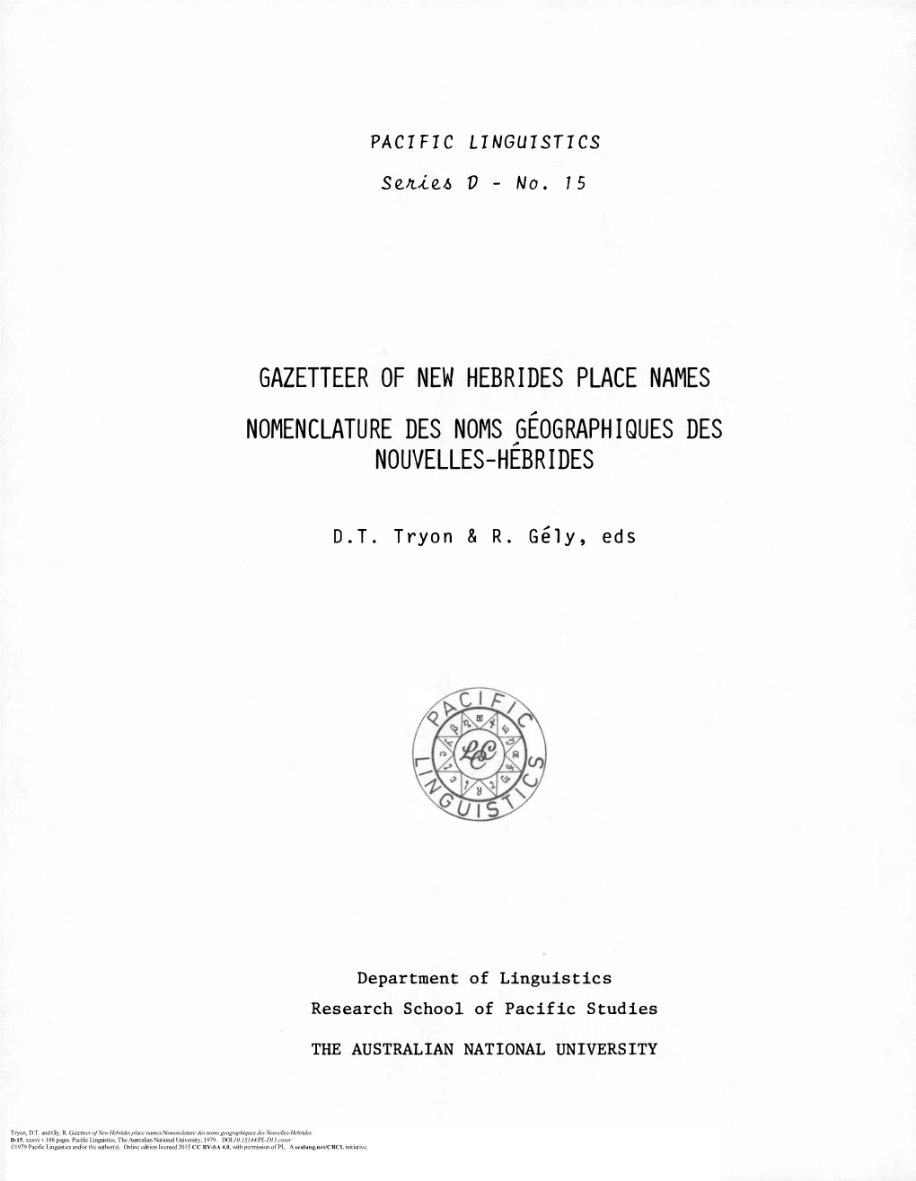 Gazetteer of New Hebrides Place Names/Nomenclature Des Noms Geographiques Des Nouvelles-Hebrides