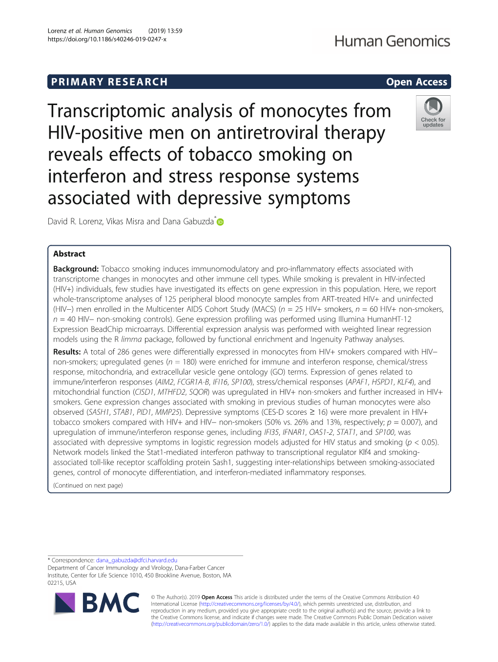 Transcriptomic Analysis of Monocytes from HIV-Positive Men On