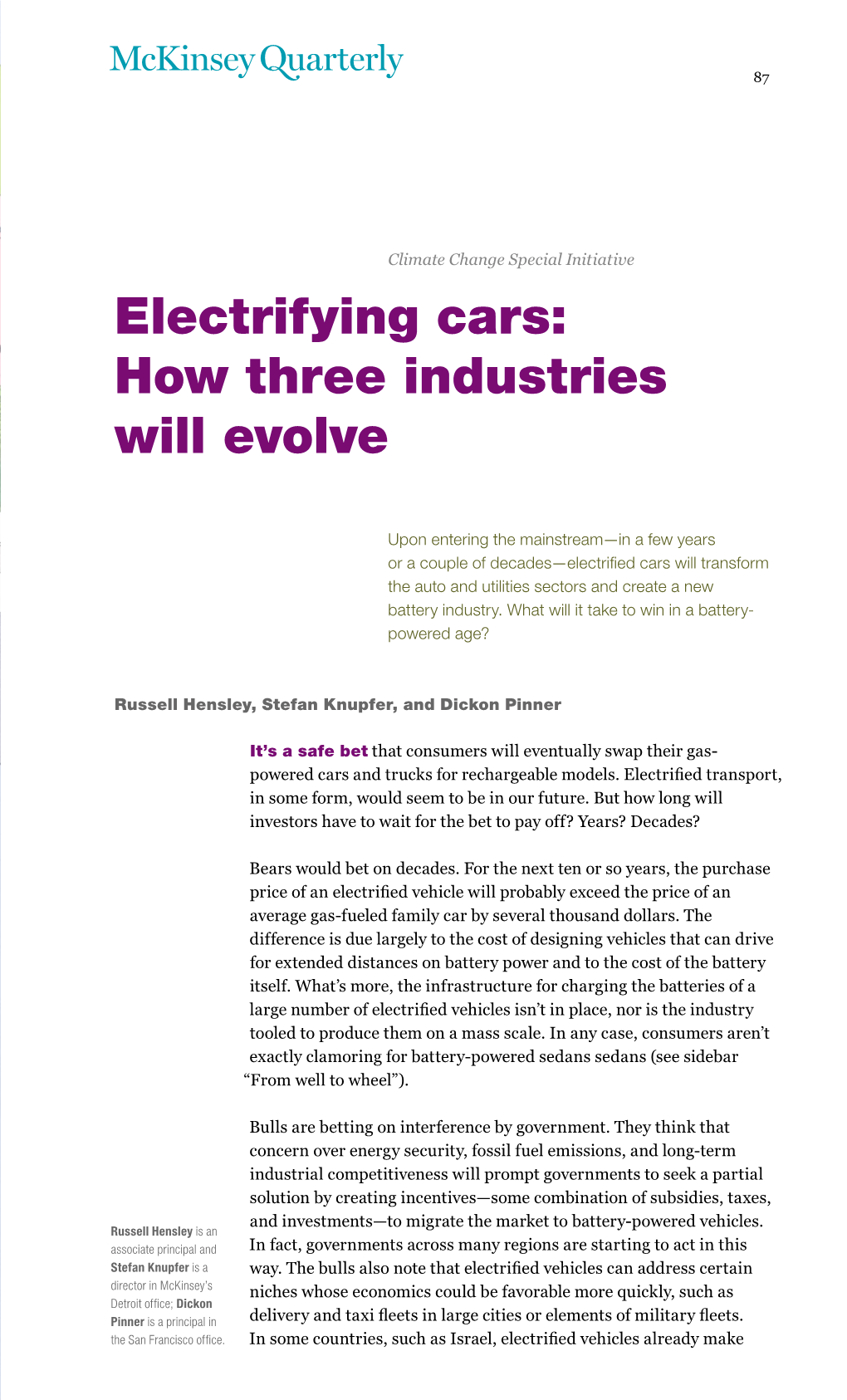 Electrifying Cars: How Three Industries Will Evolve