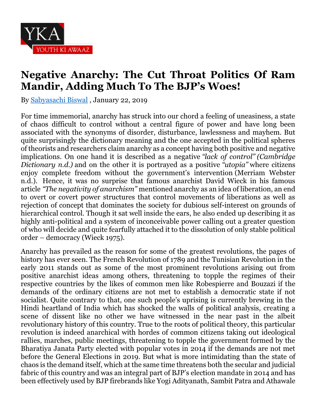 Negative Anarchy: the Cut Throat Politics of Ram Mandir, Adding Much to the BJP's Woes!