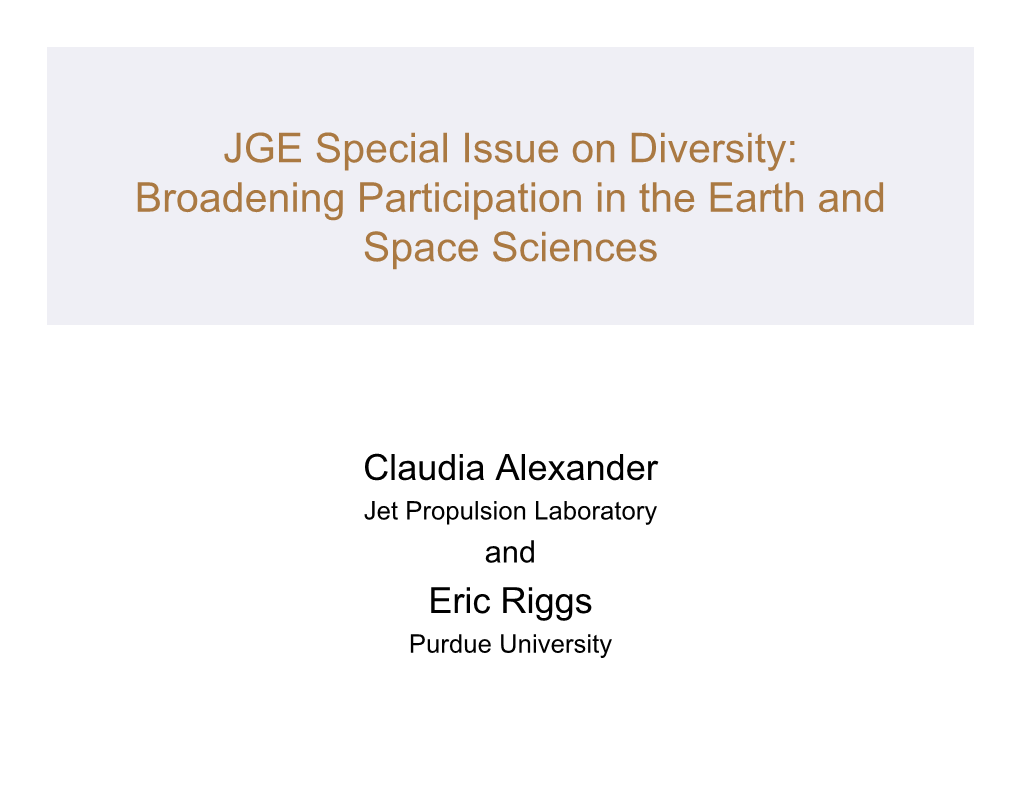 JGE Special Issue on Diversity: Broadening Participation in the Earth and Space Sciences