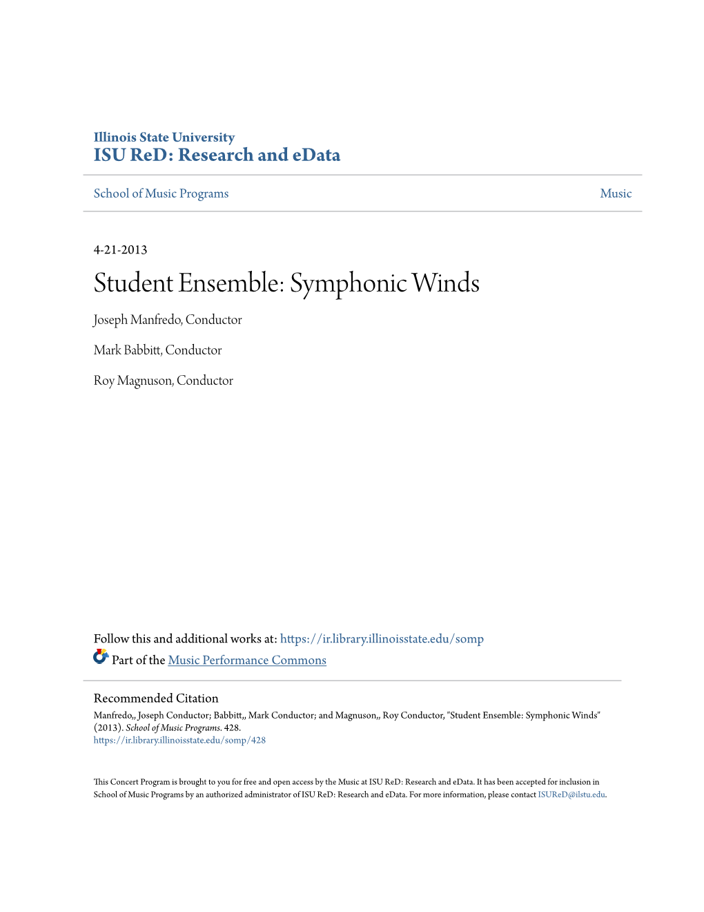 Symphonic Winds Joseph Manfredo, Conductor