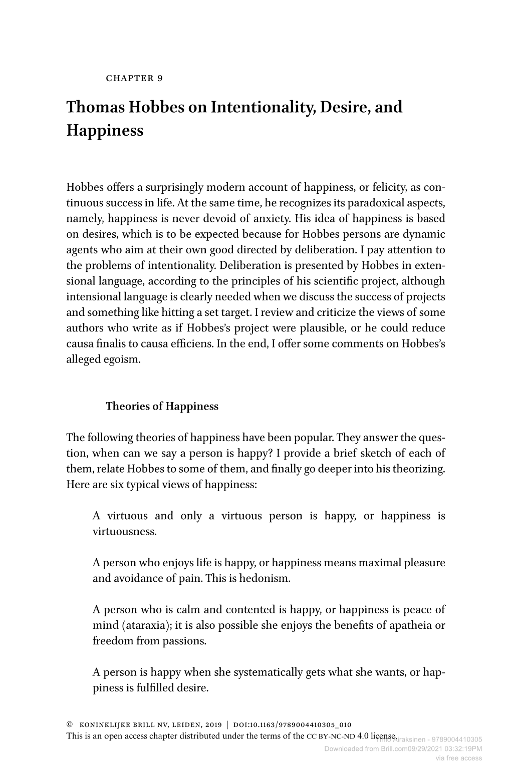 Thomas Hobbes on Intentionality, Desire, and Happiness