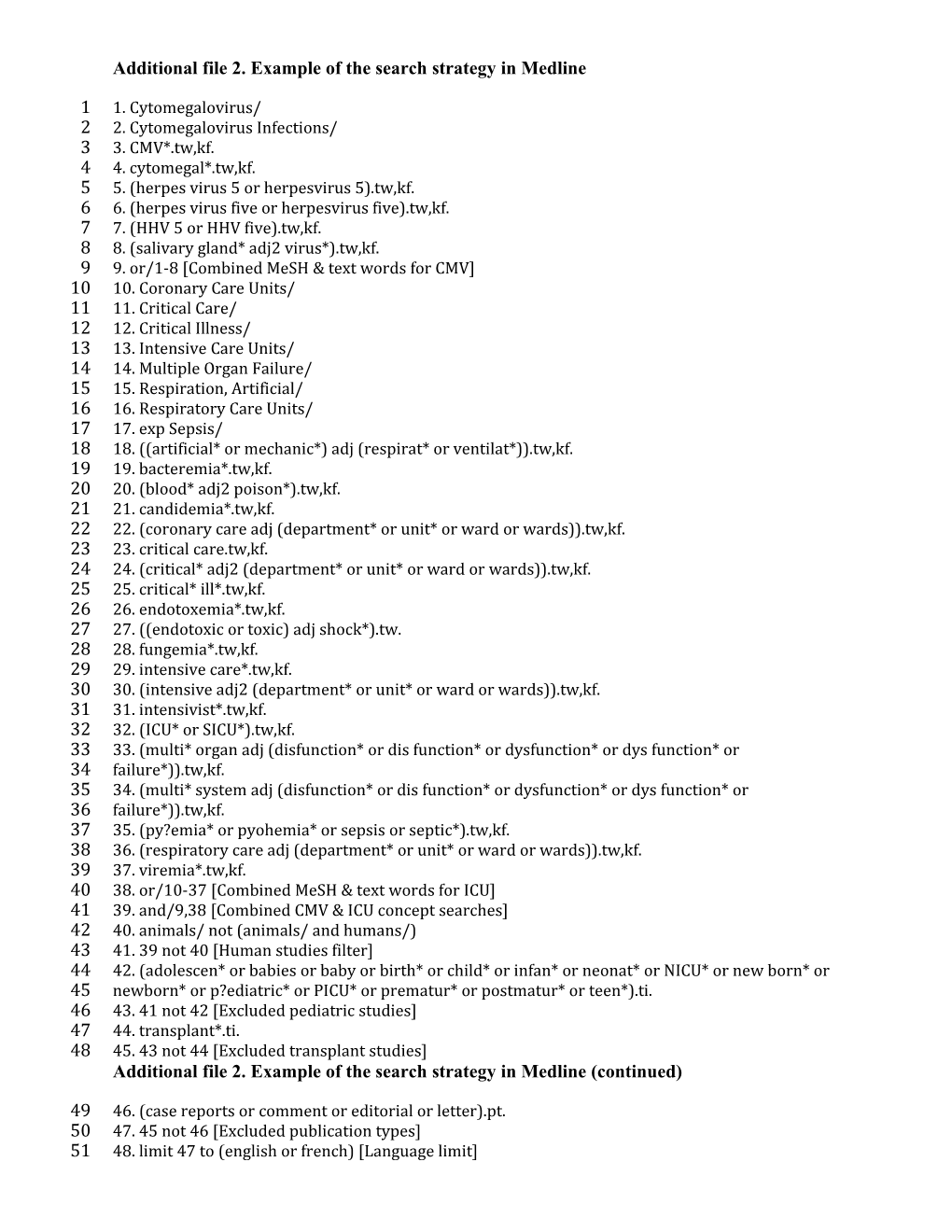 Additional File 2. Example of the Search Strategy in Medline