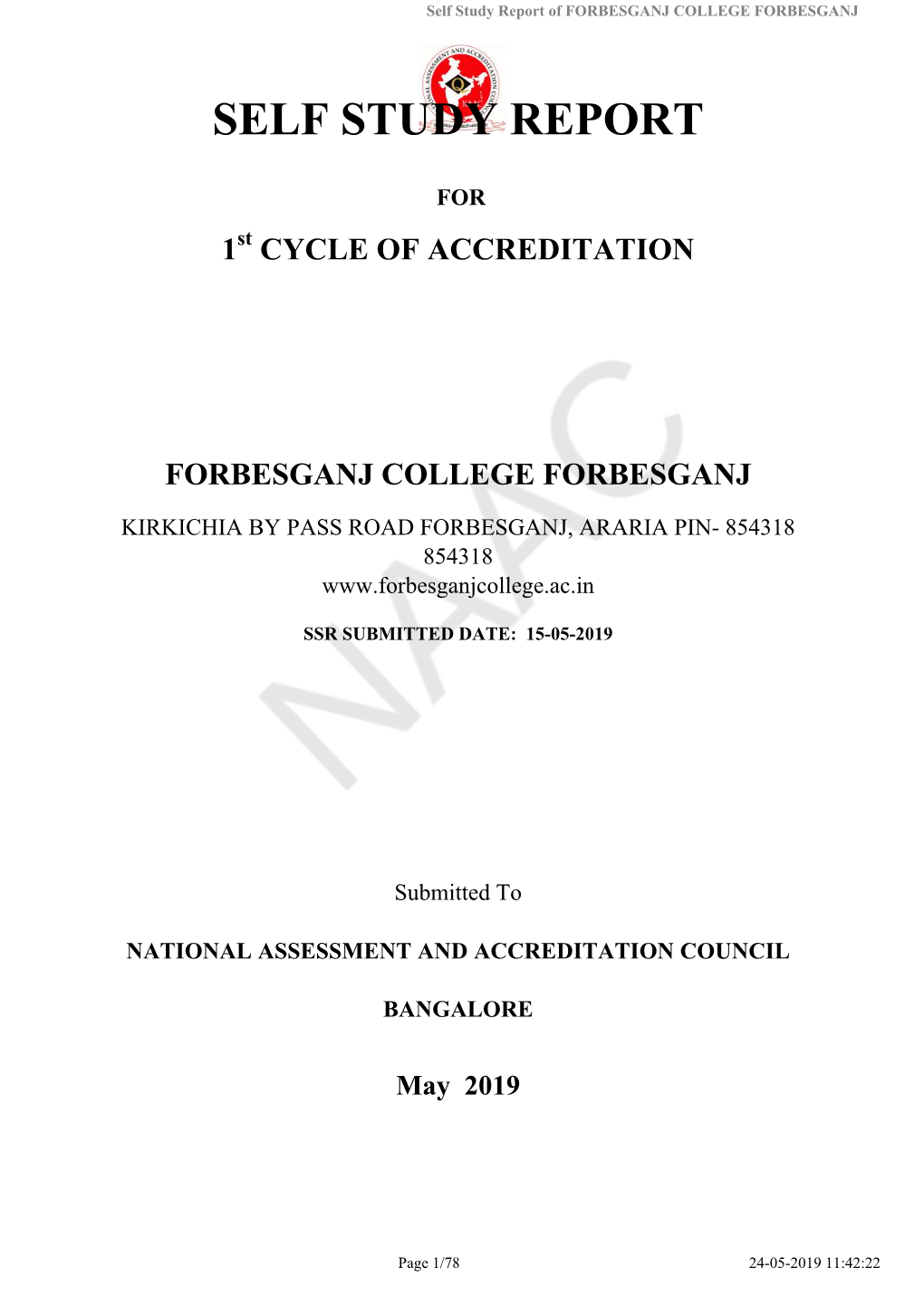 Self Study Report of FORBESGANJ COLLEGE FORBESGANJ