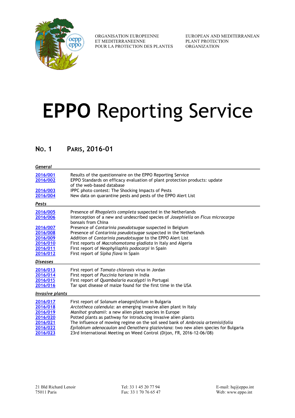 EPPO Reporting Service