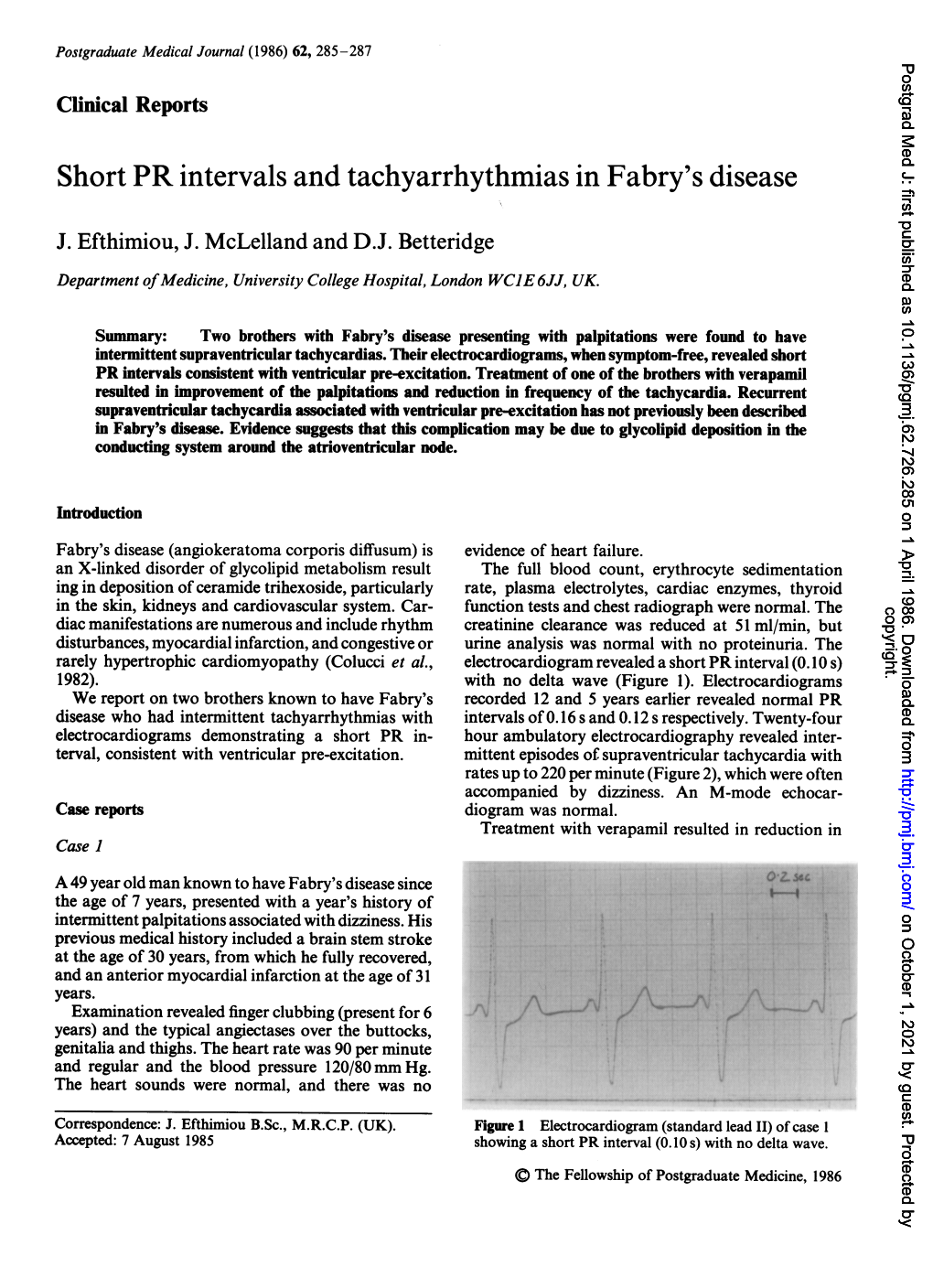 Short PR Intervals and Tachyarrhythmias in Fabry's Disease