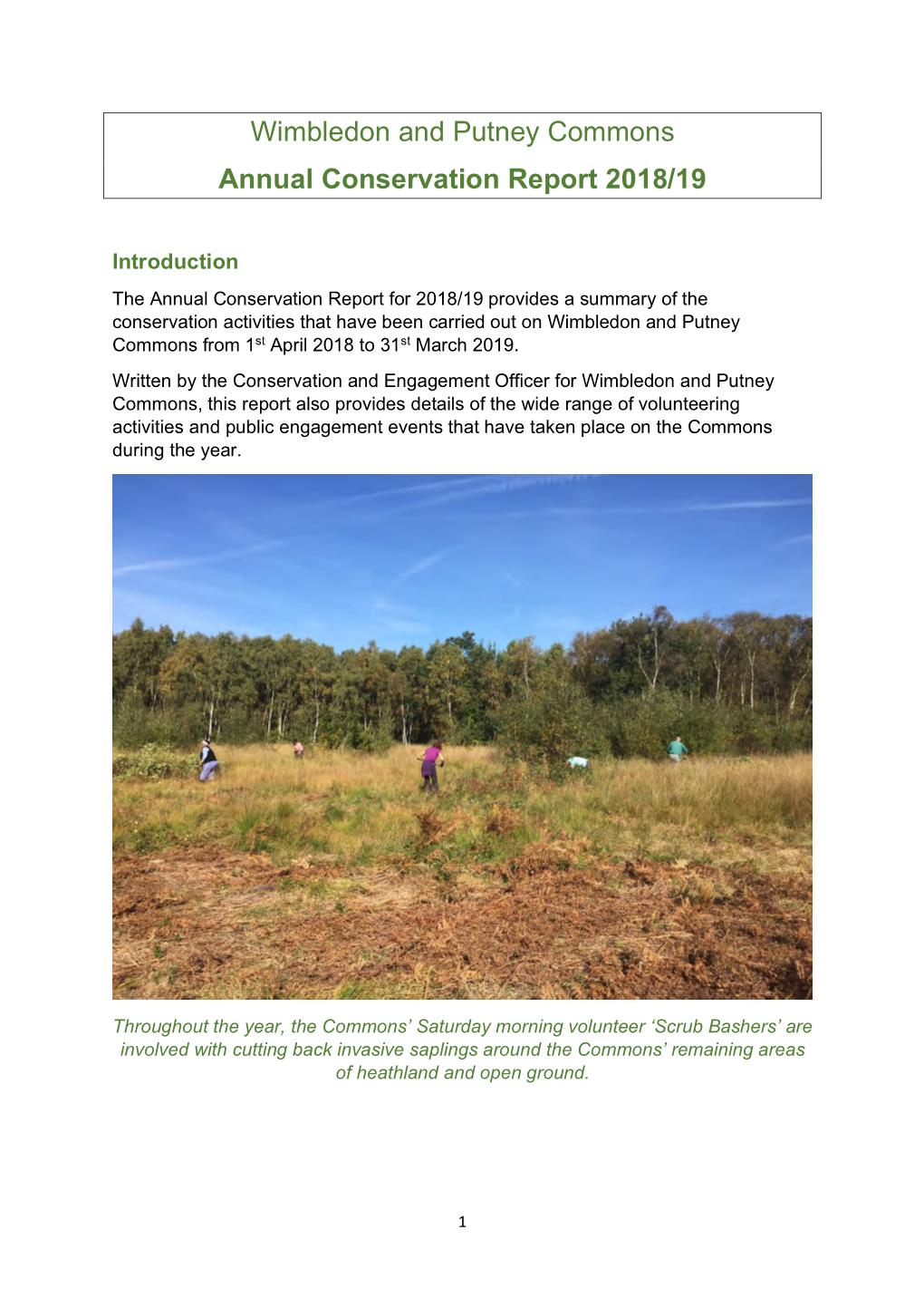 Wimbledon and Putney Commons Annual Conservation Report 2018/19