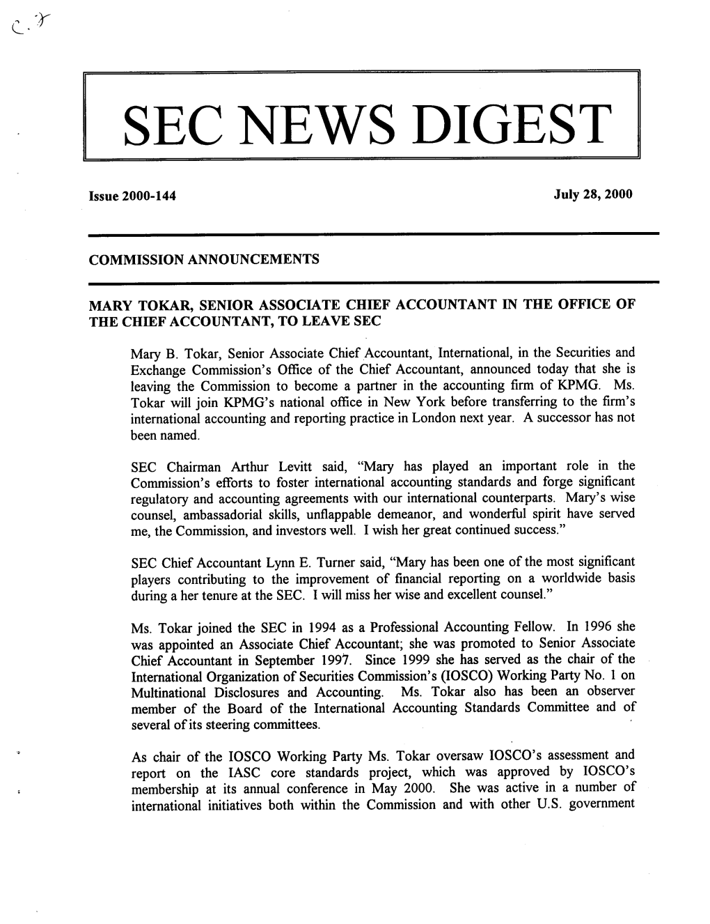 SEC News Digest, July 28, 2000