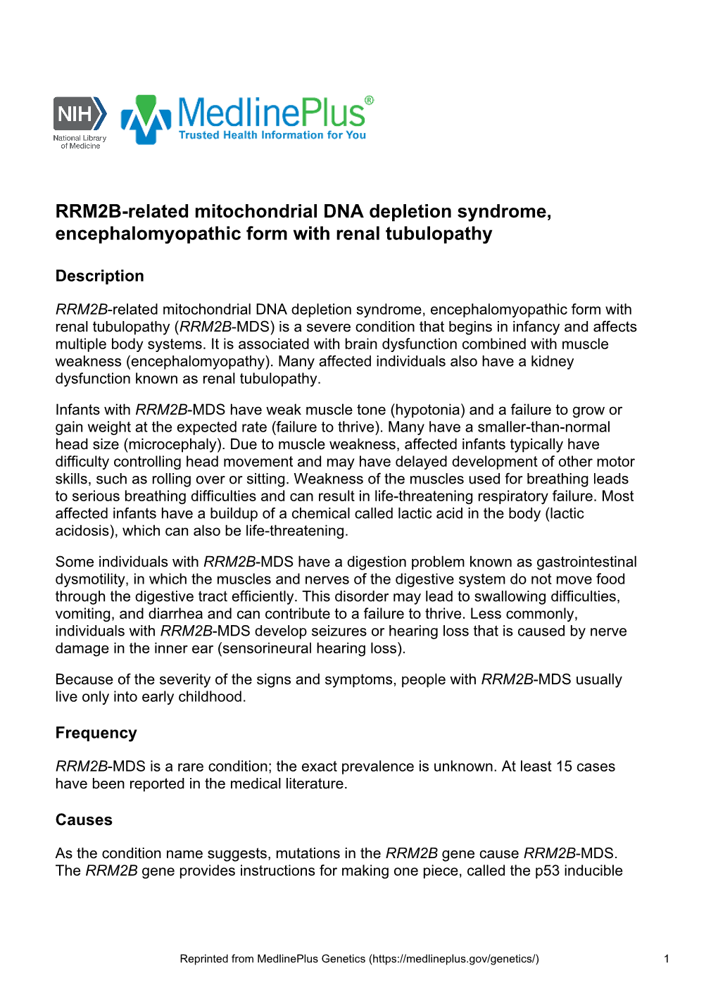 RRM2B-Related Mitochondrial DNA Depletion Syndrome, Encephalomyopathic Form with Renal Tubulopathy