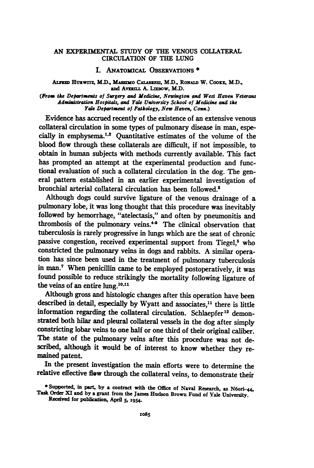 An Experimental Study of the Venous Collateral Circulation of the Lung I